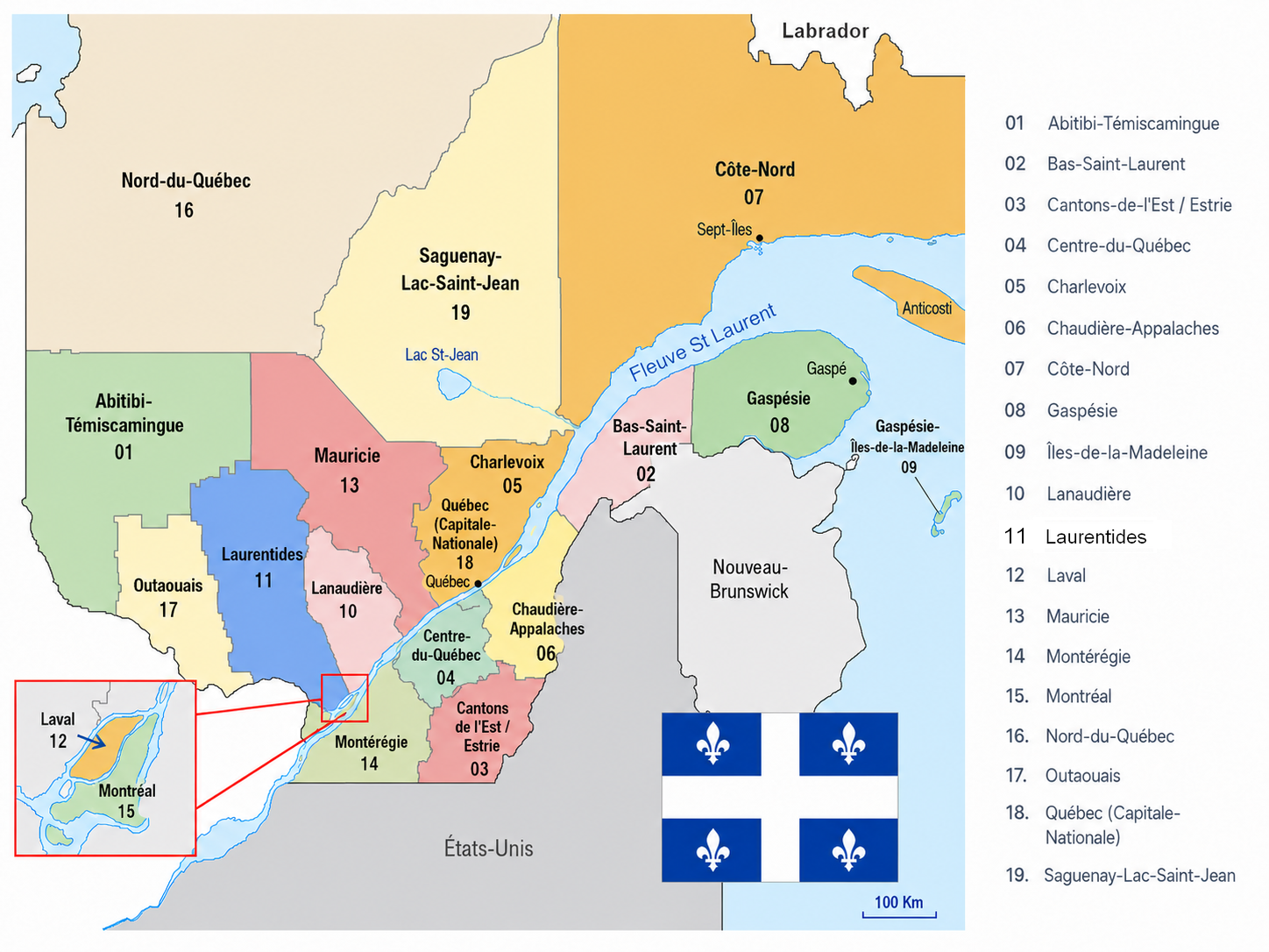 Map of Québec tourist regions